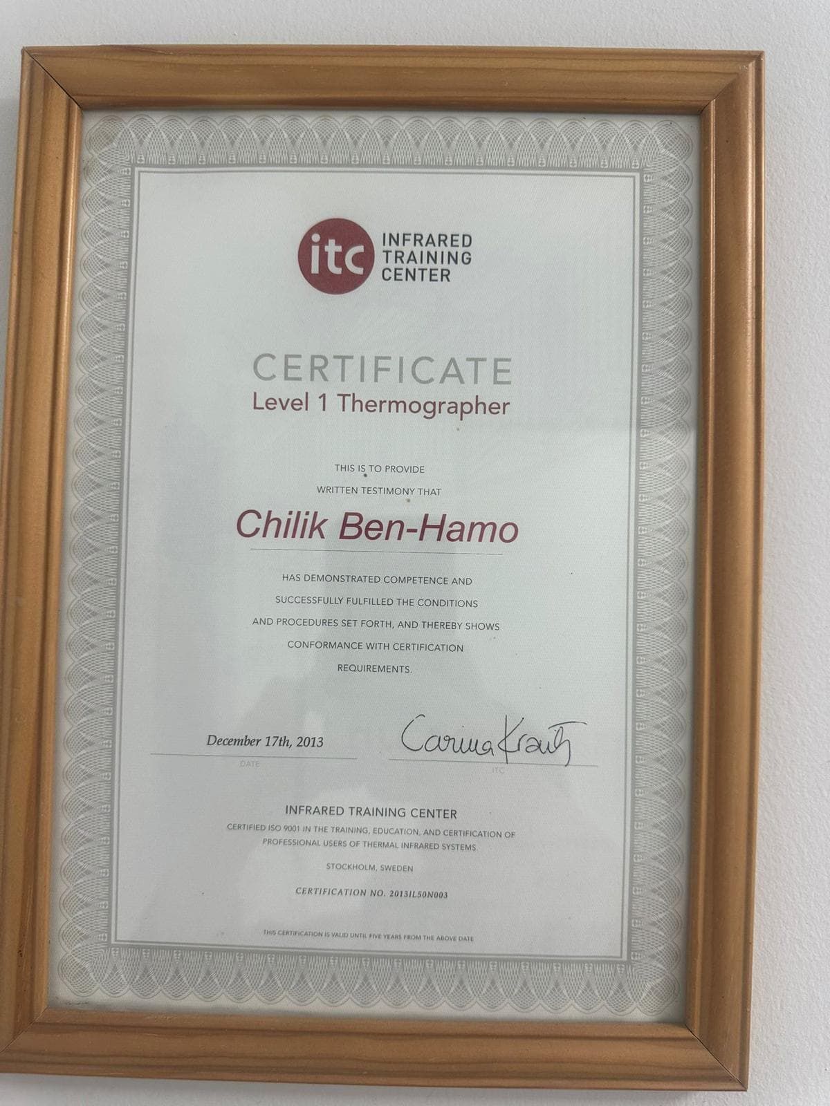תעודת Level 1 Thermographer, ITC